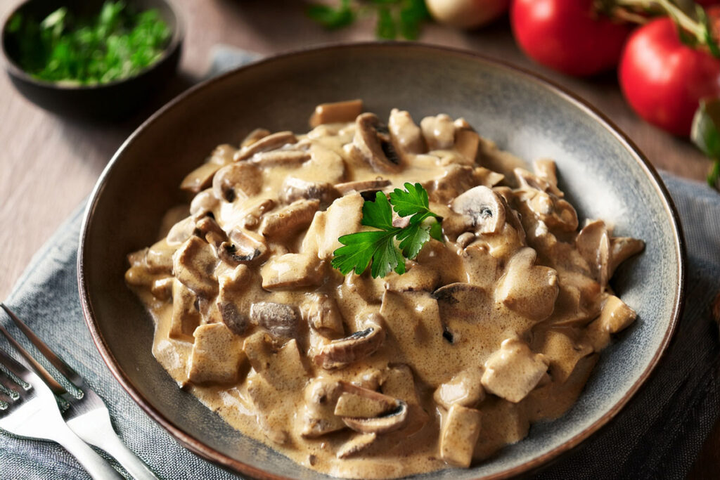 Vegetarian “Beef” Stroganoff