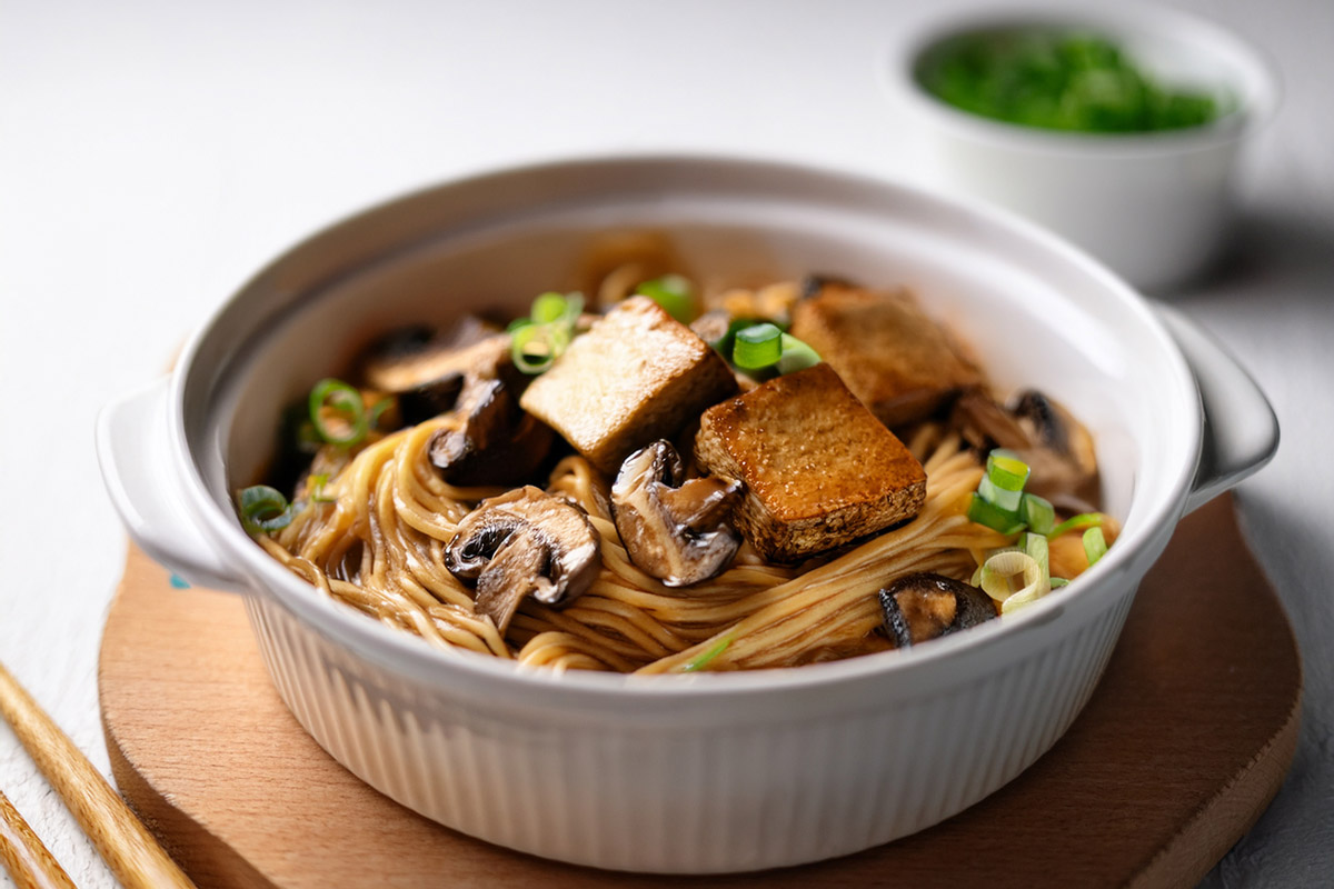 Mushroom Ramen with Miso Glazed Tofu